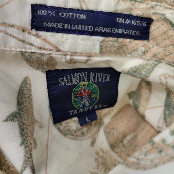 Salmon River Traders Shirt Mens Large Fishing Print Button Up Outdoors Casual - Picture 4 of 10